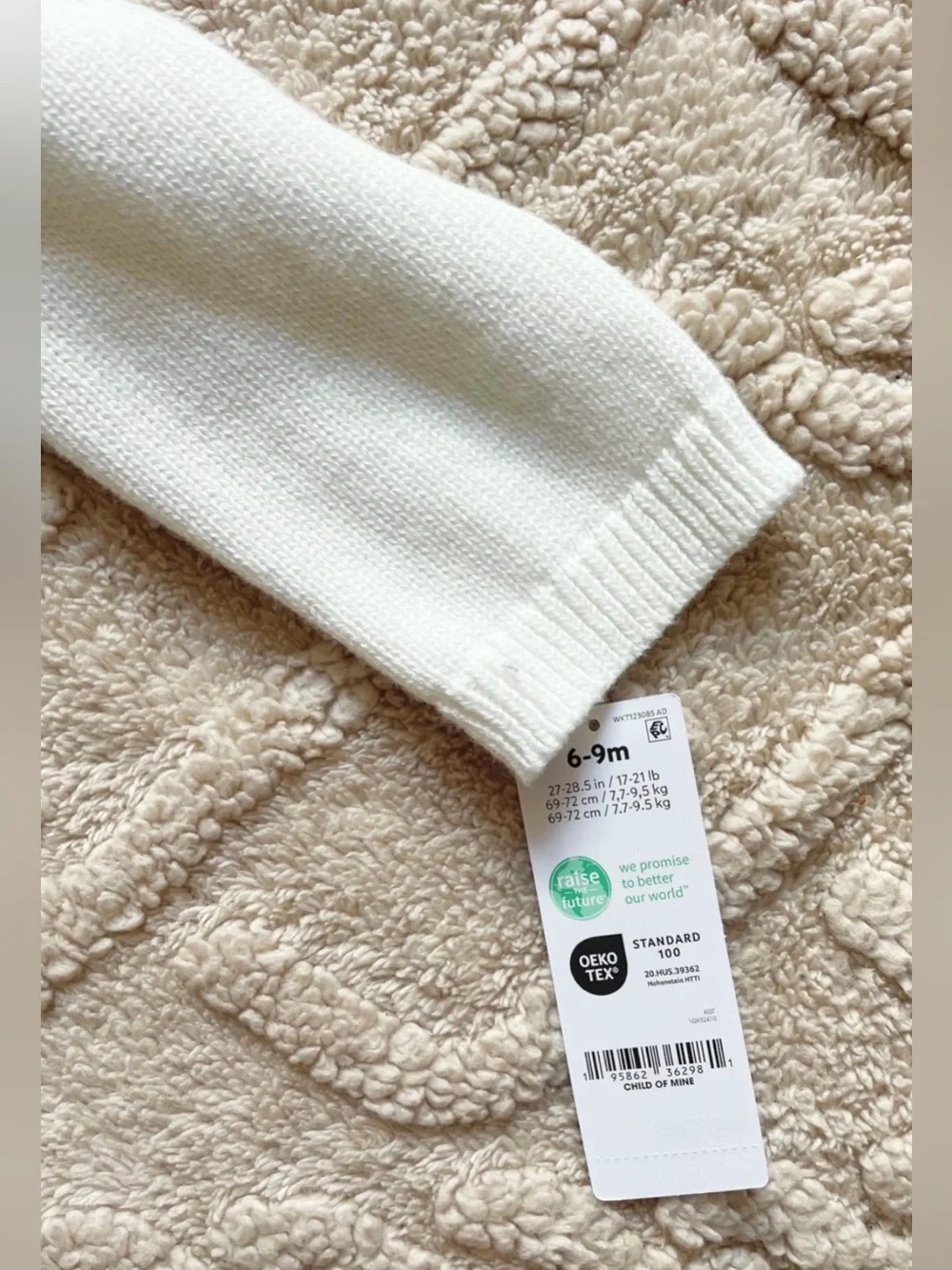 Carter’s Baby Girl Hooded Sweater 6-9M NWT Button Up Cream Cardigan W/ Bear Ears
